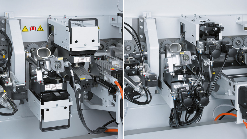 Trimming unit with manual adjustment / optional pneum. 3-point adjustment for an effective production and shorter changeover time