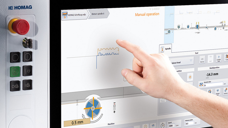 Simple visualization of the profiles to be processed using the powerTouch control system using the example of the HOMAG logo.