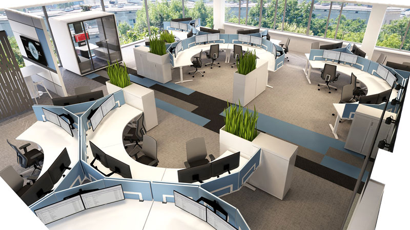 Wizualizacja pomieszczeń biurowych w HOMAG Engineering Poland.