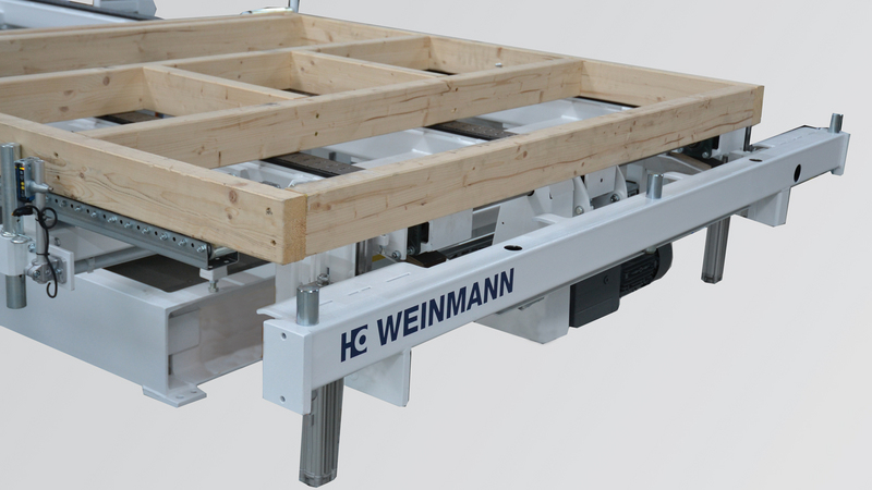 WEINMANN Element-Tisch MOVETEQ - pneumatisch absenkbarer X-Anschlag für das winkelgerechte Ausrichten.
