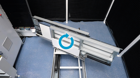 To process the 6th side, the workpieces are now automatically fed back into the machine without any additional manual intervention. It’s now a fully automated solution for complete part processing.