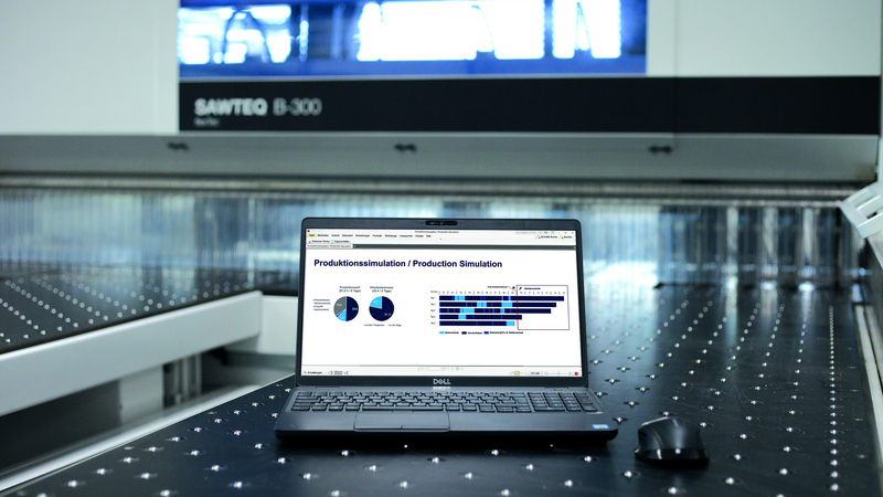 Detailed production simulation based on your cutting patterns and production data on the SAWTEQ B-300/400 flexTec robot saw.