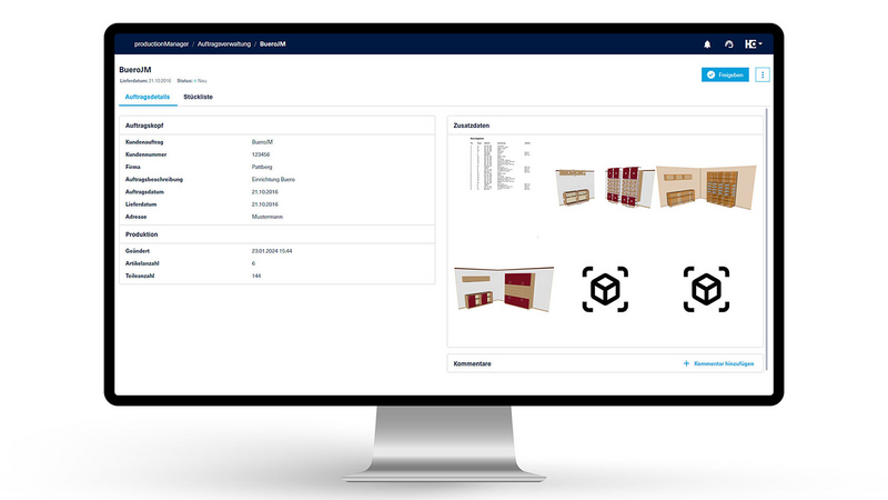 ...und übertragen den Auftrag mit nur einem Klick direkt an die digitale Auftragsmappe, den productionManager
