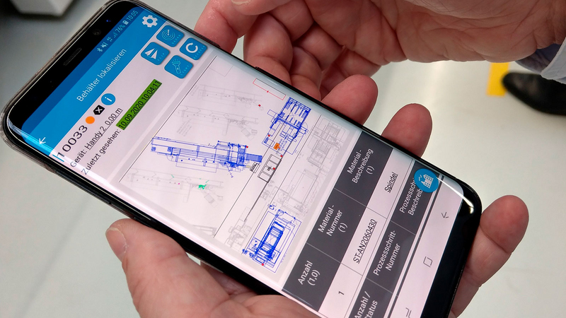 SCHULER Consulting: With the help of a smartphone it is possible to identify the position of the trolleys in the production process and to view their dwell time in certain areas. The data then flows into the value stream analysis.