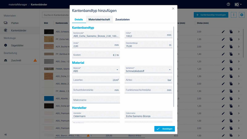 materialManager Material erfassen