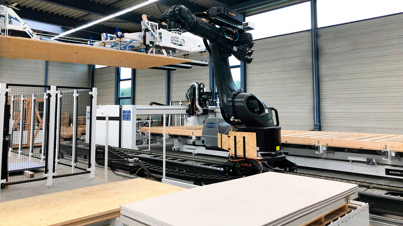 WEINMANN fully automatic deposit of panels with a robot