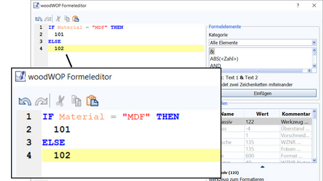 Bausteine wie mathematische Funktionen, Variablen und Bedingungen stehen dem Anwender für das Zusammenbauen seiner Formeln griffbereit zur Verfügung. 