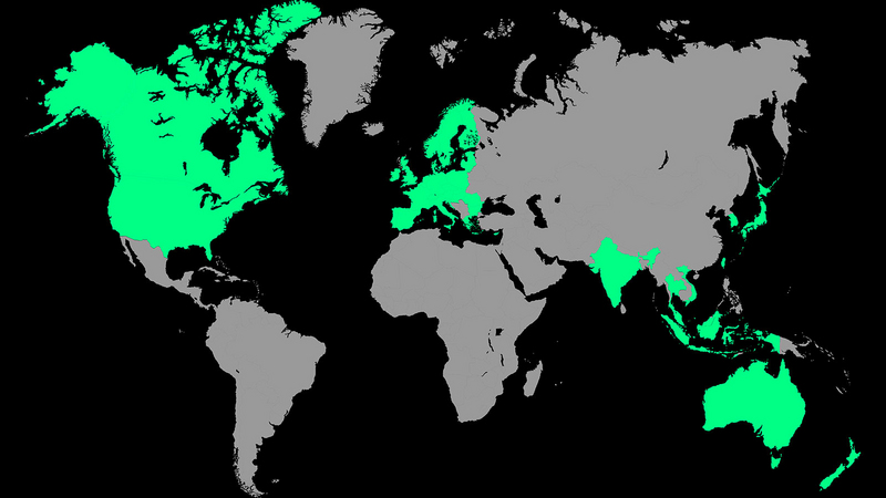 Countries where tapio is available.