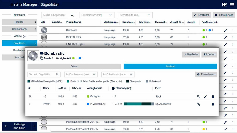 materialManager Advanced: seccionadora de painéis individuais