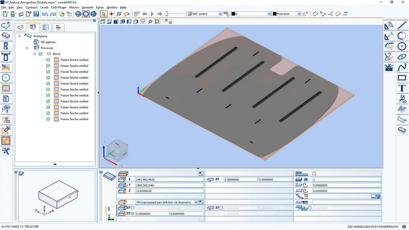 woodWOP – Reconocimiento de funciones al realizar perforaciones, ranuras y cavidades en modelos 3D