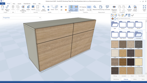 The fronts should have a coherent veneer pattern and must therefore lie next to each other in the cutting pattern during optimization, which is made easy via templates in intelliDivide.