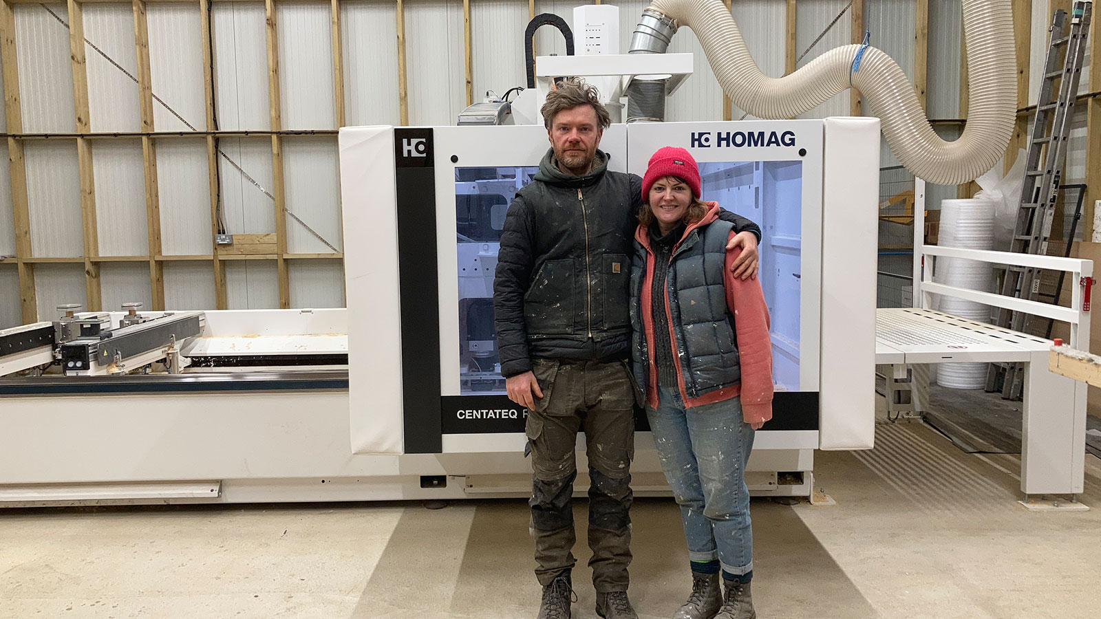 Ryan and Sophie Woodward with their CENTATEQ P-310 CNC from HOMAG UK