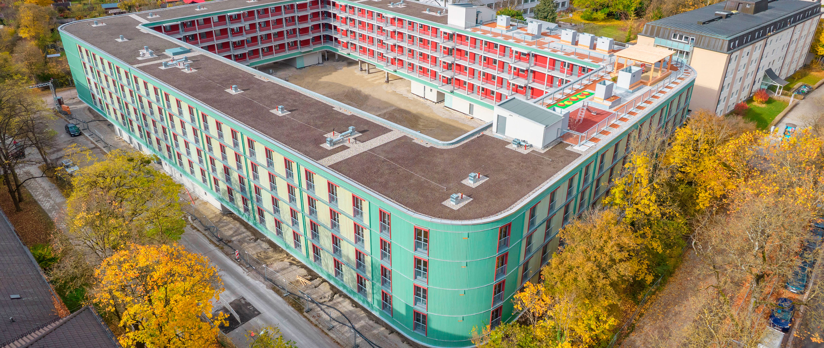 Multi-storey building in wood the Dantebad in Munich