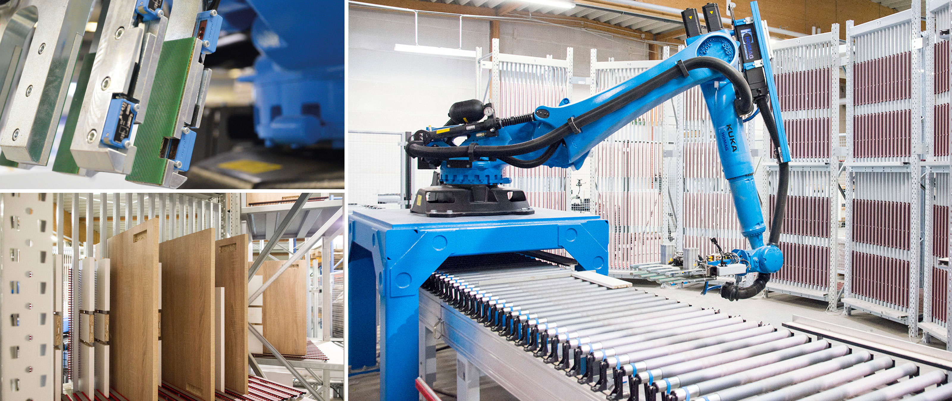 High repeat accuracy and availability makes a robot the central element of the HOMAG sorting cell and enables production processes able to schedule.