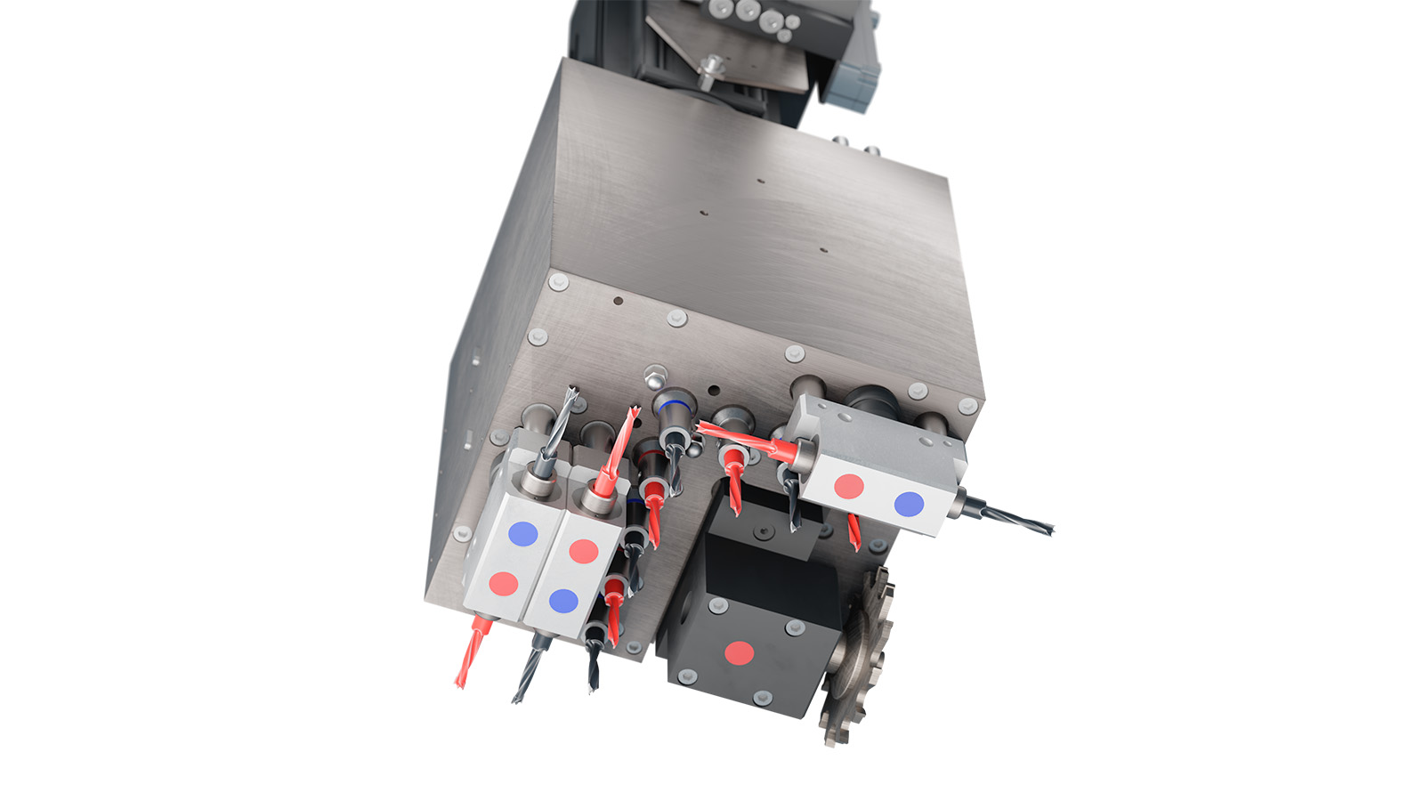 One of 4 possible drilling gearboxes for individual machining. Drilling gear V8/H6GX