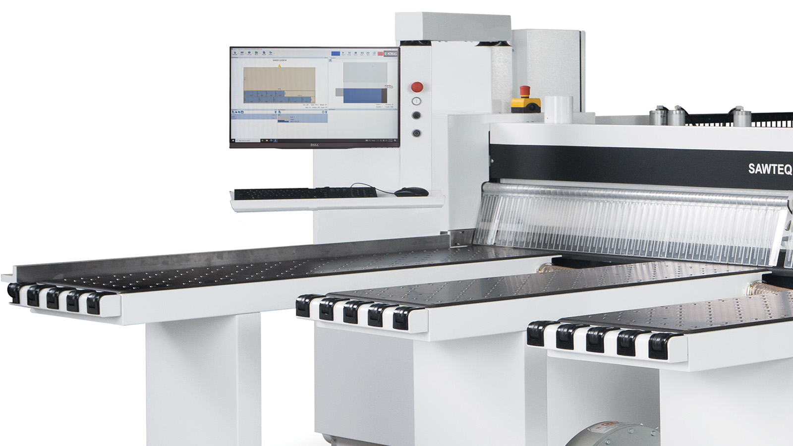 Compact design with air-cushioned tables for easy panel movement. Side pressure device ensures precise cutting and consistent process quality. CADSaw interface provides intuitive operation with clear next-step visualization. 