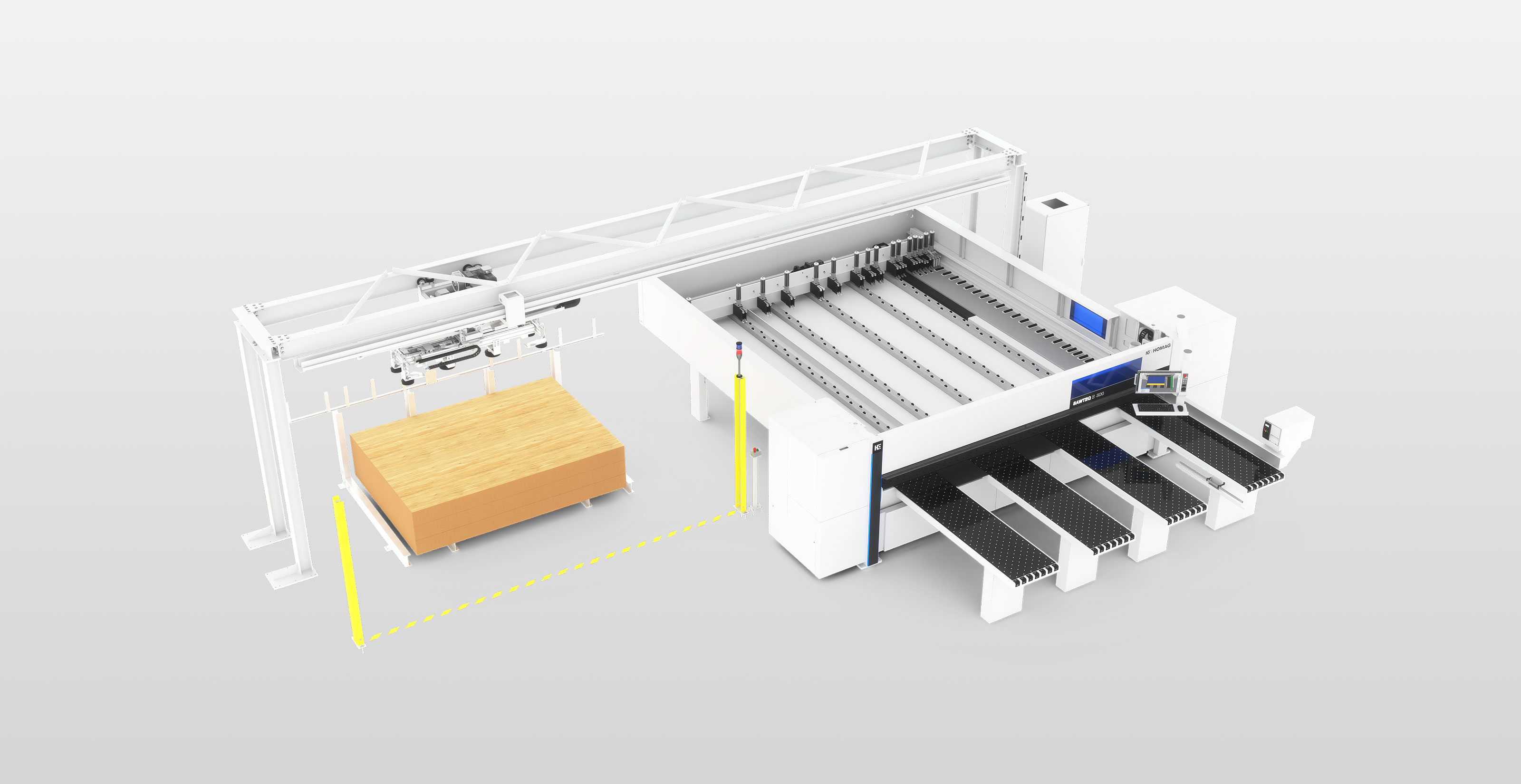 SAWTEQ S-300 mit Einachsbeschicker STORETEQ F-100