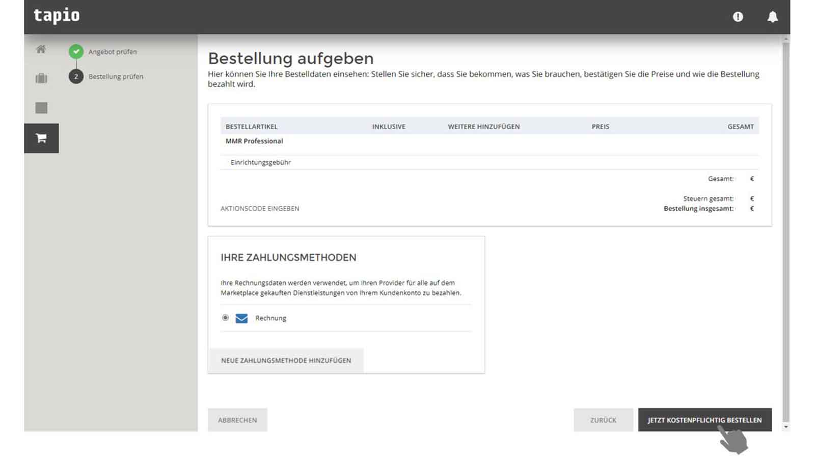 function+: Bestellung verbindlich aufgeben