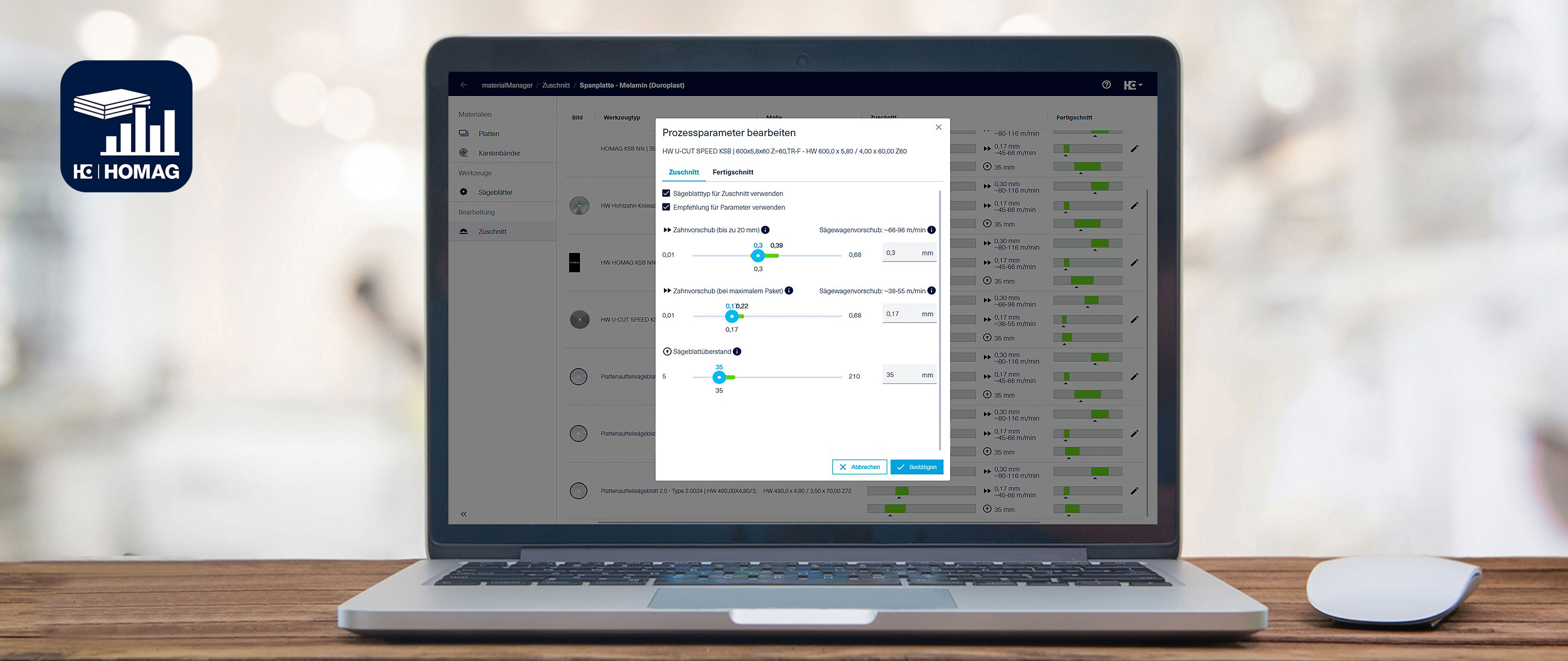 materialManager Advanced: Parameter bearbeiten