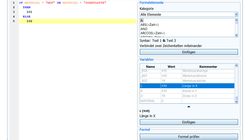 woodWOP 8: Neuer Formeleditor mit Syntaxhighlighting