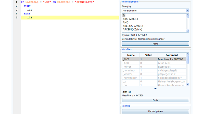 woodWOP 8: New formula editor with syntax highlighting