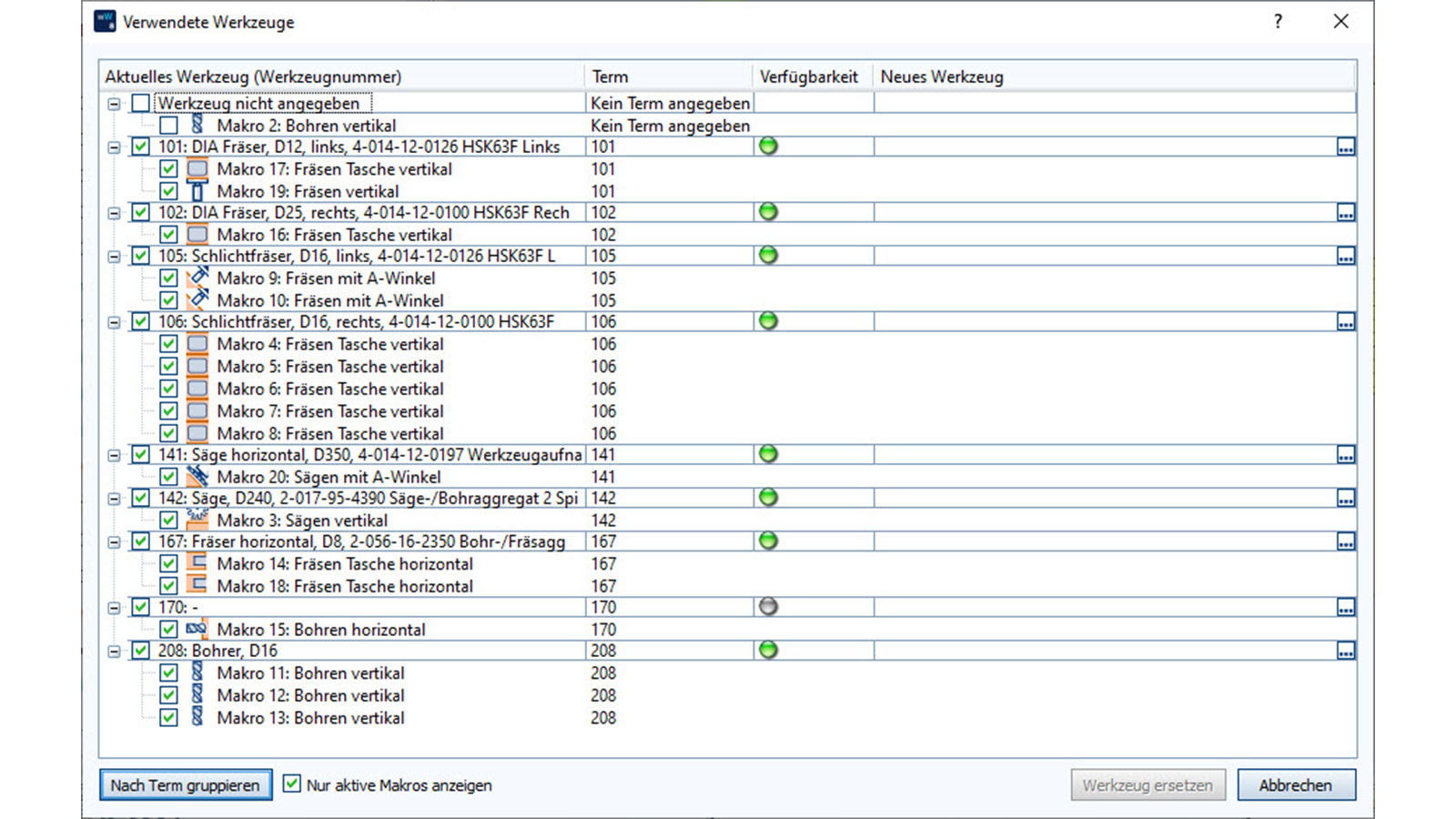 woodWOP 8.1 verwendete Werkzeuge