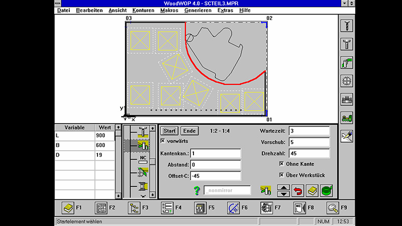 Gluing of a free-form contour