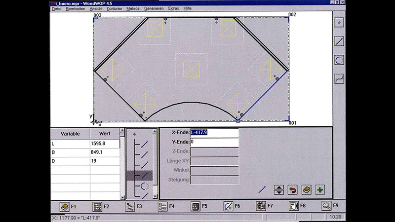 Contour element programming of a table plate