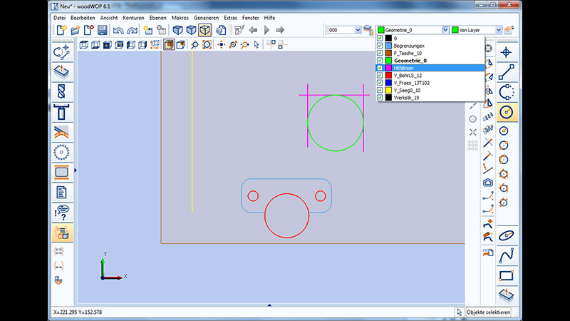 Layer control in woodWOP CAD plug-in
